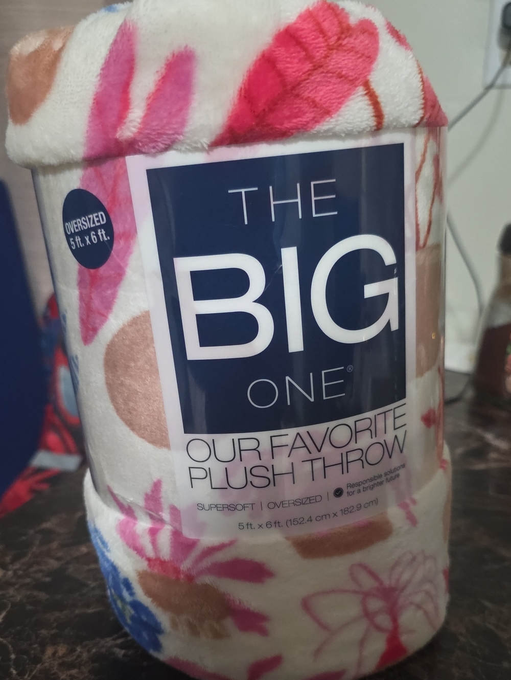 The Big One Floral Plush Throw - Pink, Cream & Brown Accents